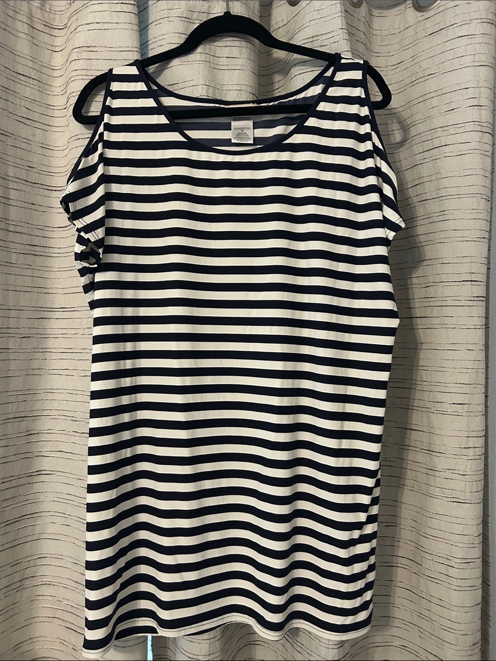 MICHAEL Michael Kors Black and White Striped Cold-Shoulder Dress